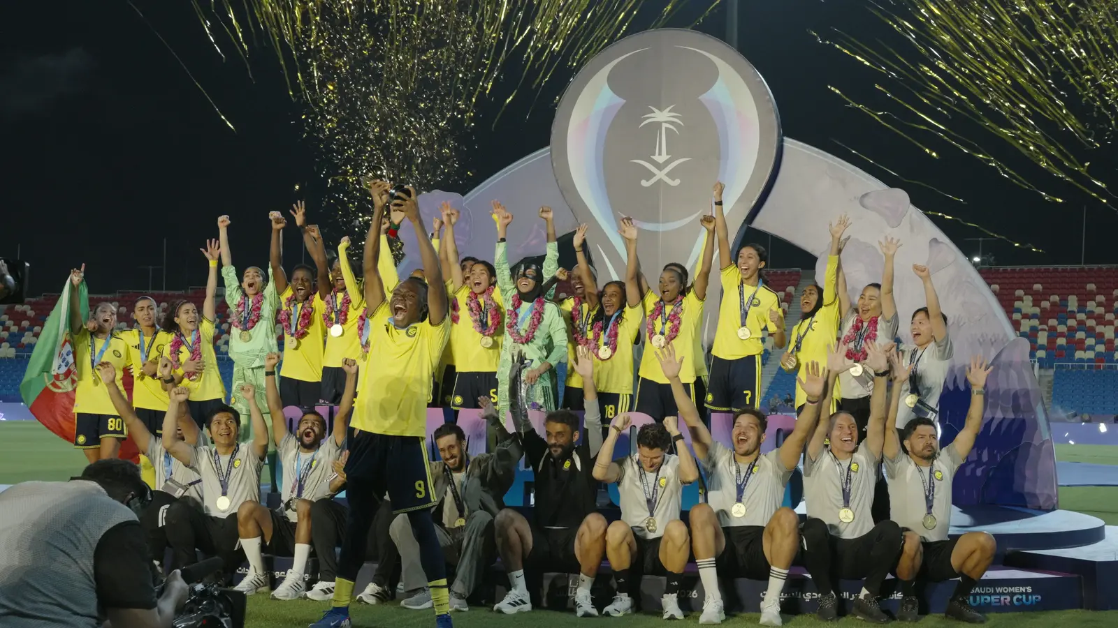 Saudi Women’s Super Cup — Trophy lift and confetti